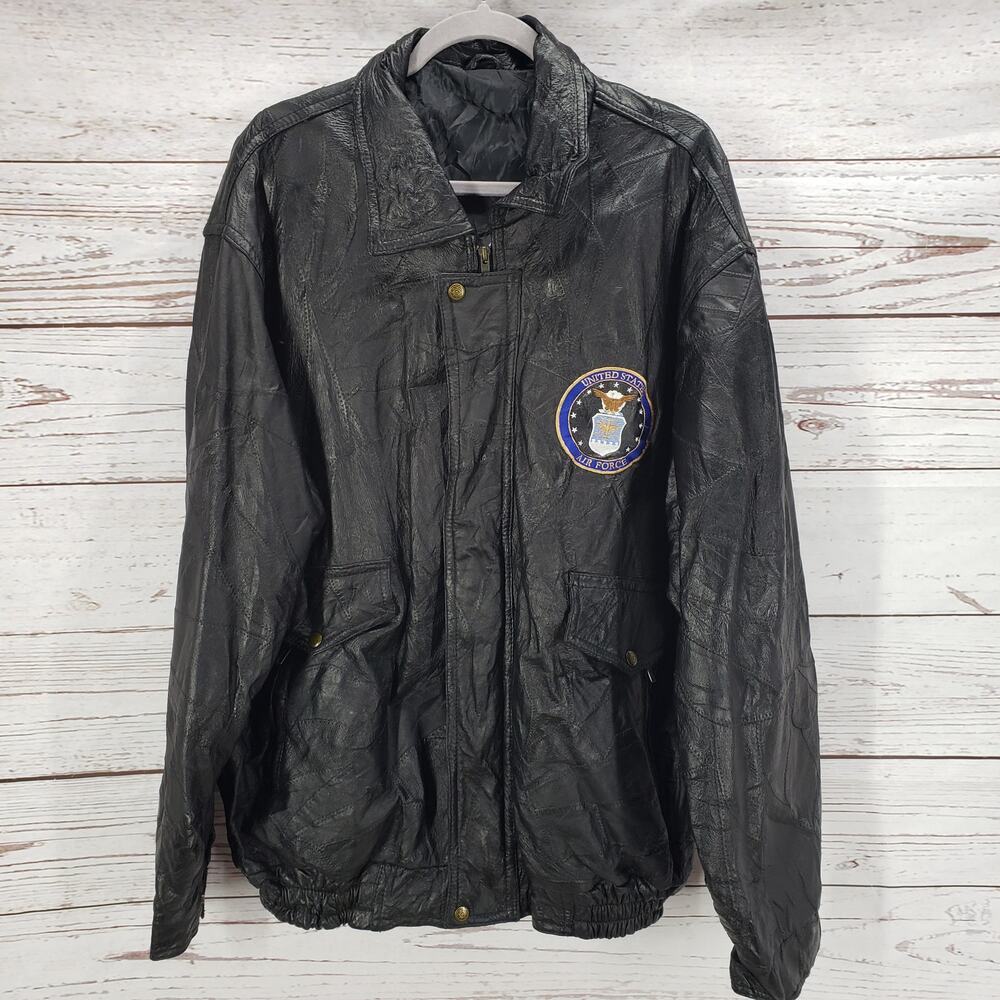 US Air Force Men's Black Genuine Leather Full Zip Jacket Size XXL